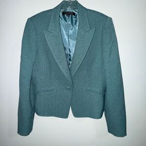 Vintage Anne Klein 8P Seafoam Green Cropped Blazer Jacket Y2K Wide Lapel Single